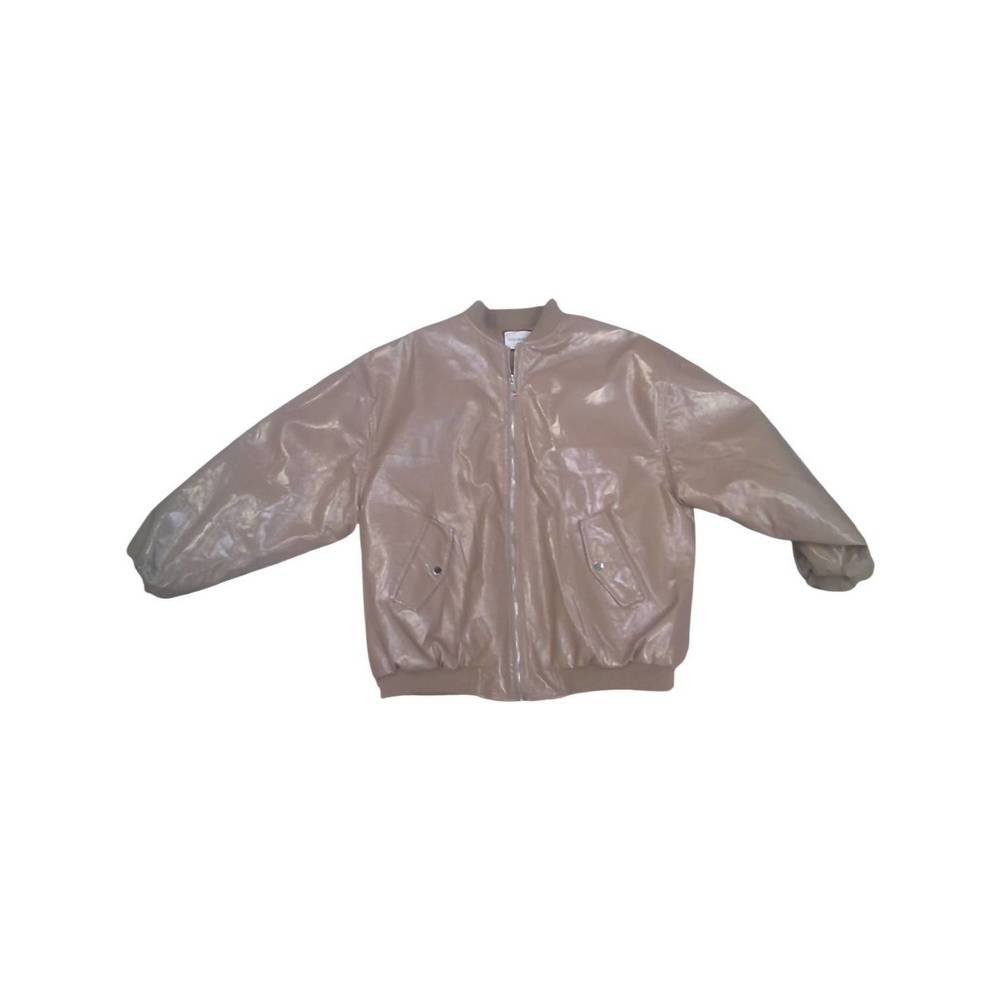 NEW GOLD & SILVER women's leather bomber jacket in taupe
